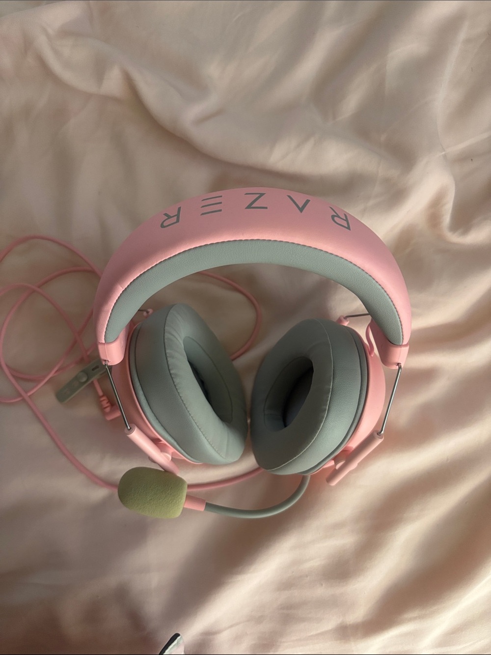 Razer Pink and Gray Wired Over-Ear Gaming Headset with Boom Mic